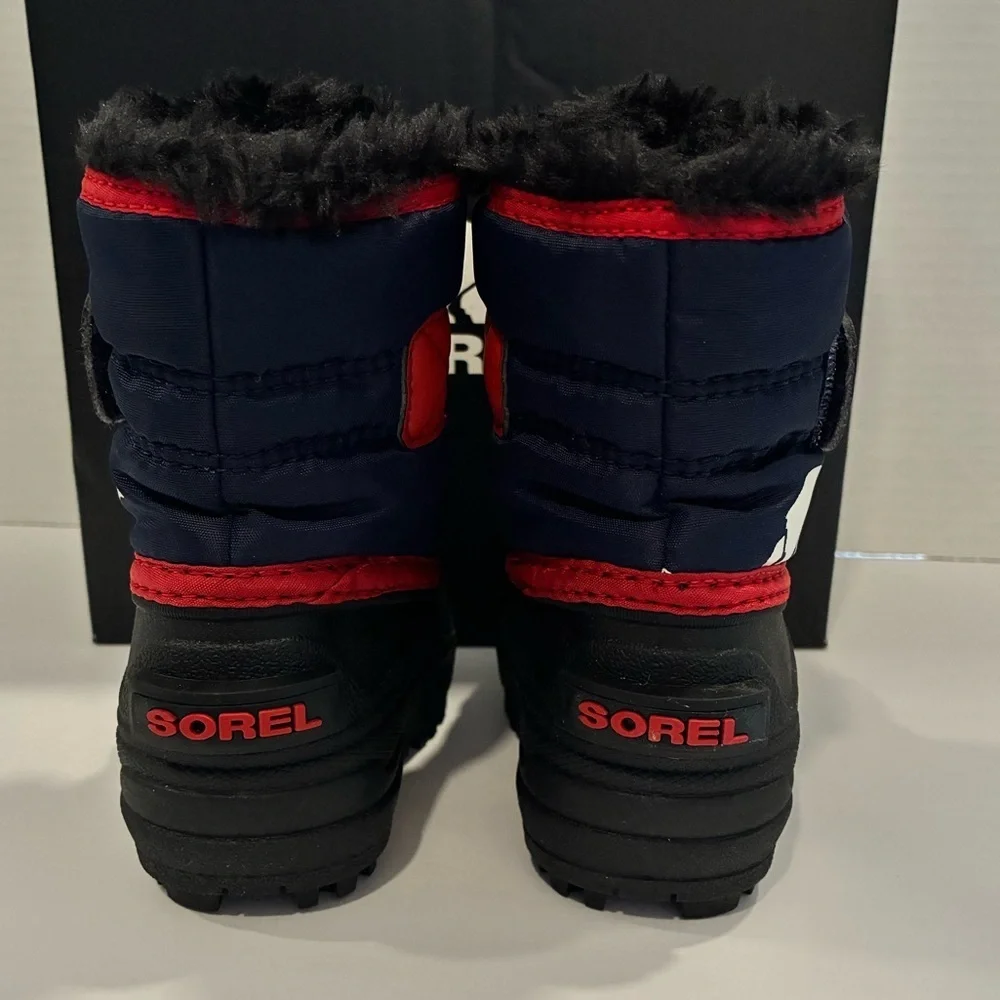 NIB Sorel Toddler Insulated Snow Commander Boots Red/Blue w/Black Soles; Size 4